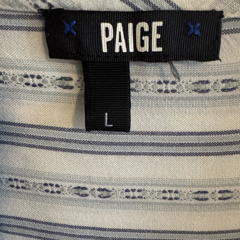 PAIGE White and Light Blue Striped Button-Front Blouse - Picture 3 of 9